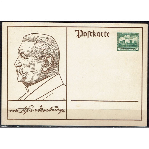 Deutsches Reich 1932 - Sonder Postkarte der Deutschen Nothilfe Hindenburg