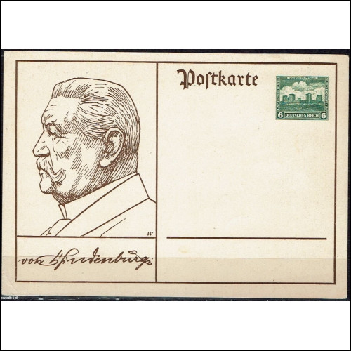 Postkarte Hindenburg DR Tannenberg-Denkmal 6 Pfennig postfrisch