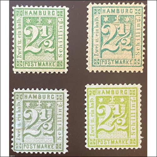 Hamburg Michel Nr. 14 I + II  4 verschiedene Farben Wert 800 Euro